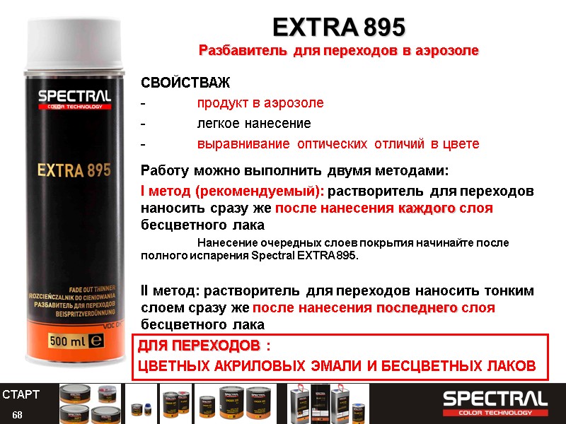 68 EXTRA 895  Разбавитель для переходов в аэрозоле  СВОЙСТВАЖ - продукт в
